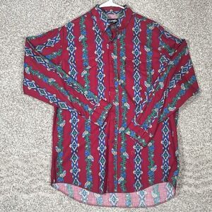 Wrangler Shirt Mens XL Red Southwestern Aztec Brushpopper Cowboy Cut 90s
